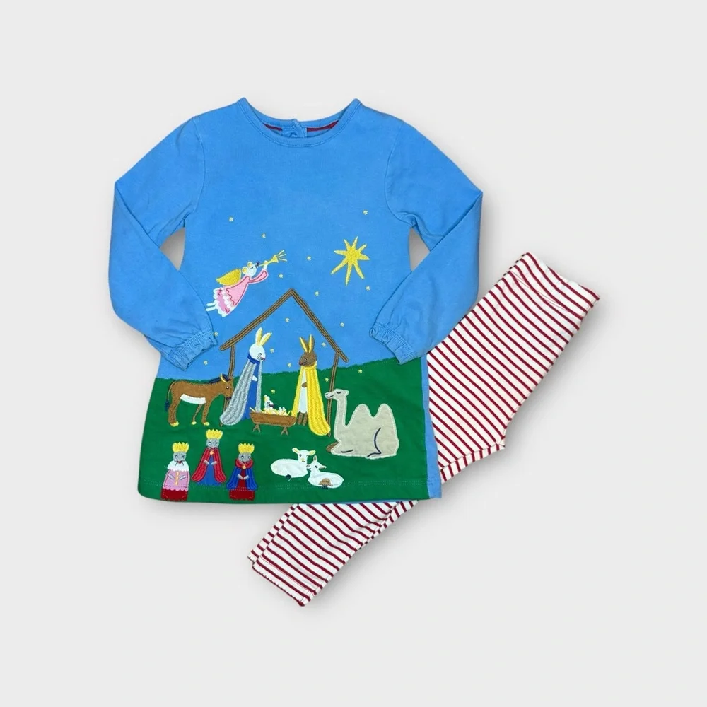 Mini Boden Holiday Nativity Tunic Applique & Legging Set